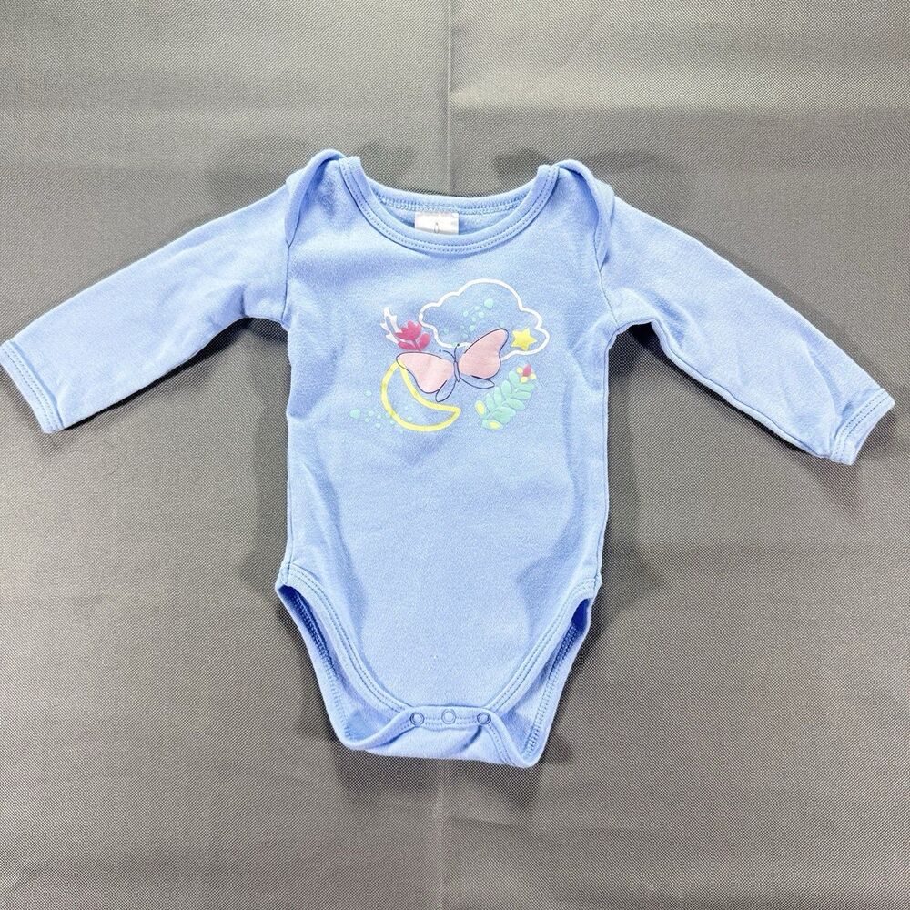 The Peanutshell 0-3m Babygirl Whimsical Blue Longsleeve Bodysuit